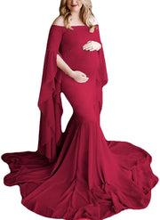 Maternity Photoshoot Gown with Flared Sleeves
