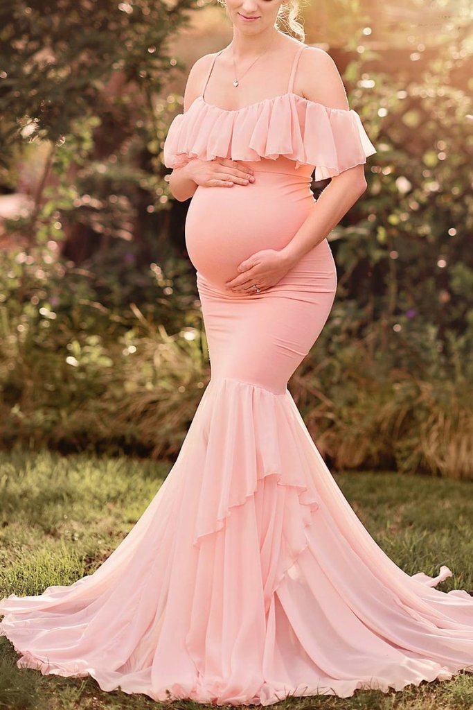 Pink Ruffle Maternity Shoot Gown  