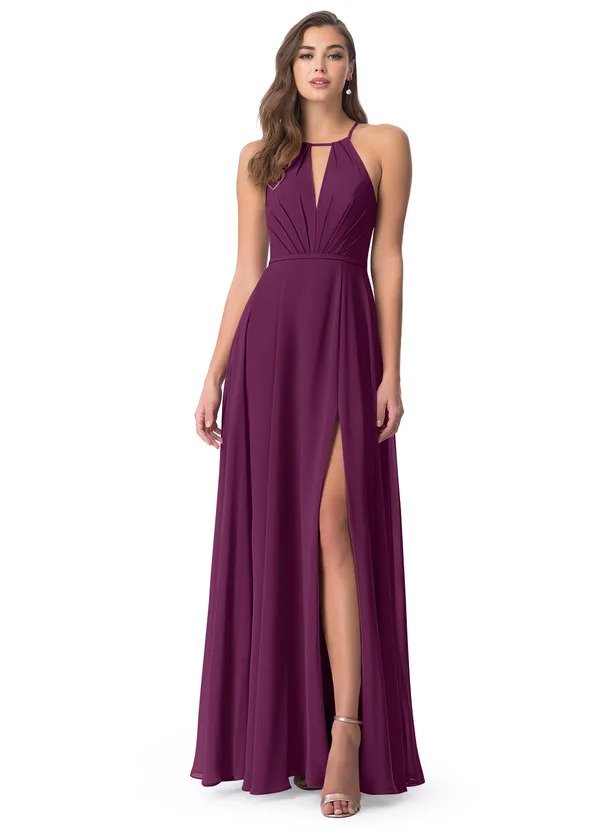 HALTER EVENING GOWN WITH SLIT